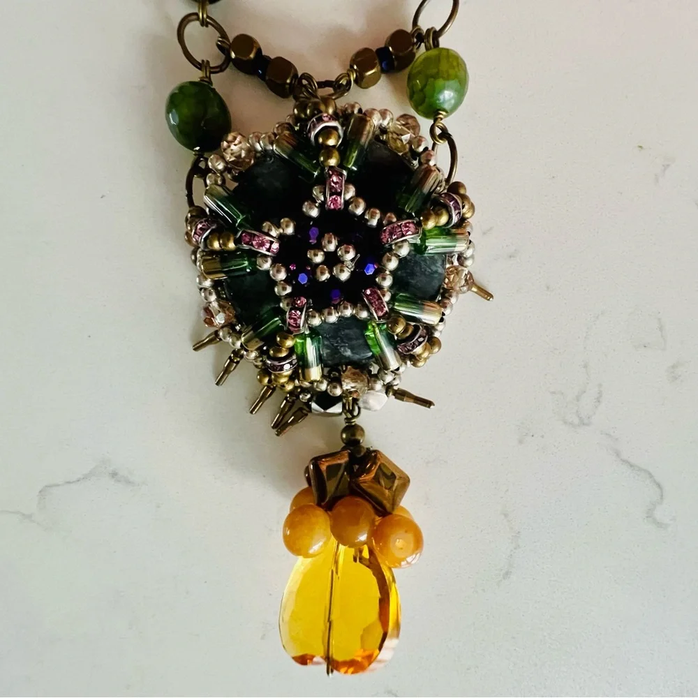 Unique Jewel Tone Labrodite Chunky Pendant Necklace - Picture 6 of 11